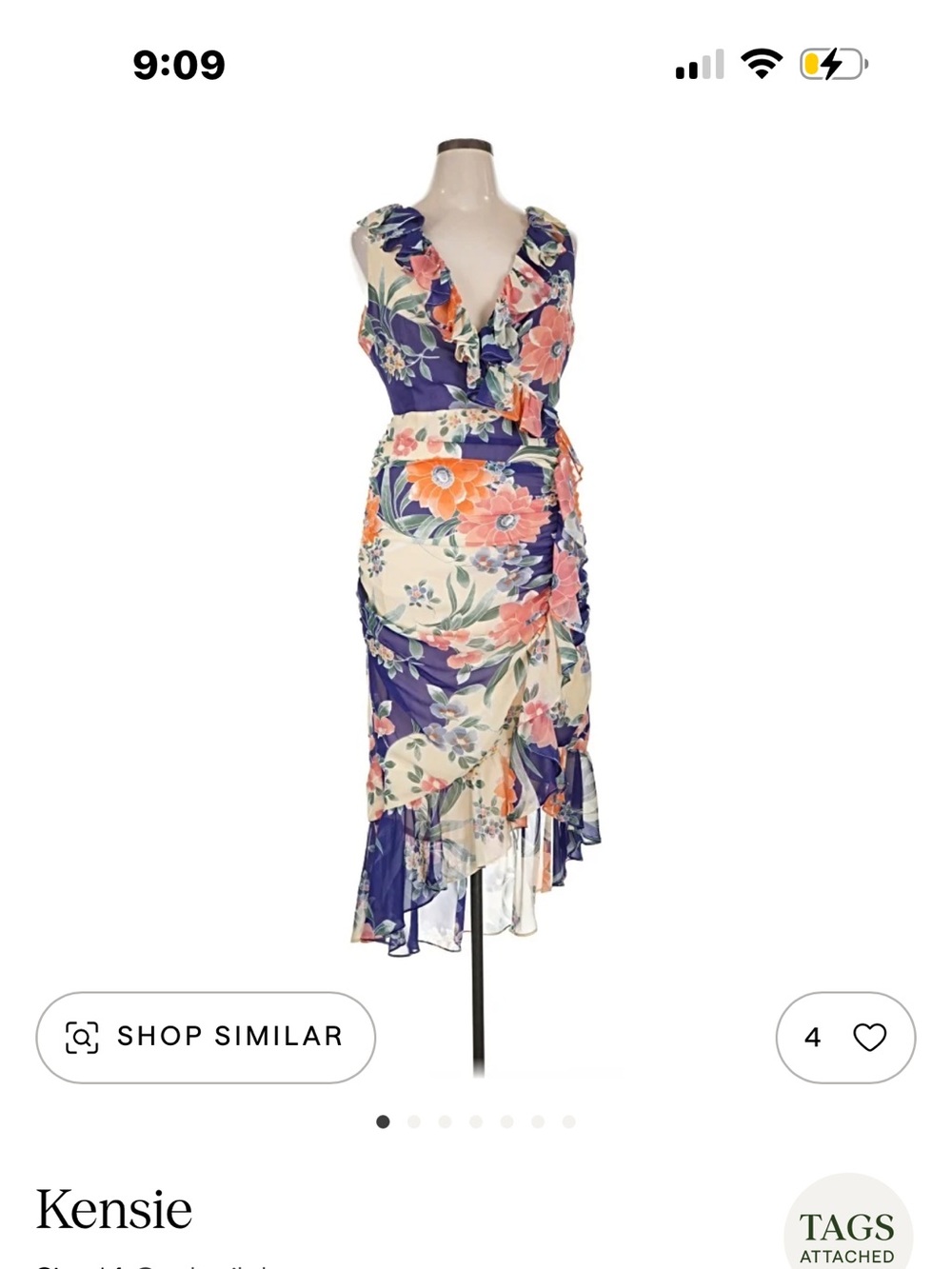 Kensie Navy & Cream Floral High-Low Ruffle Dress